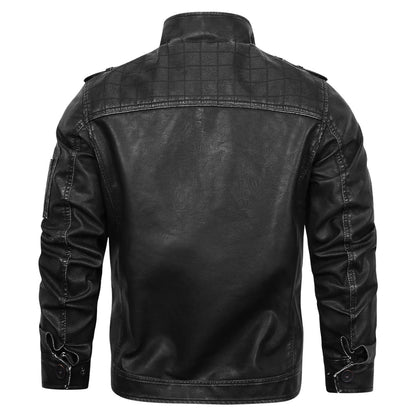 Faux Leather Motorcycle Jacket with Embroidered Details for Men – Black Biker Style Outerwear