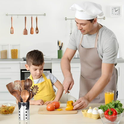Set d'ustensiles de cuisine en bois 11 pièces avec support de rangement, spatules, cuillères et louches en teck, accessoires de cuisine pour ustensiles antiadhésifs et rangement sur comptoir