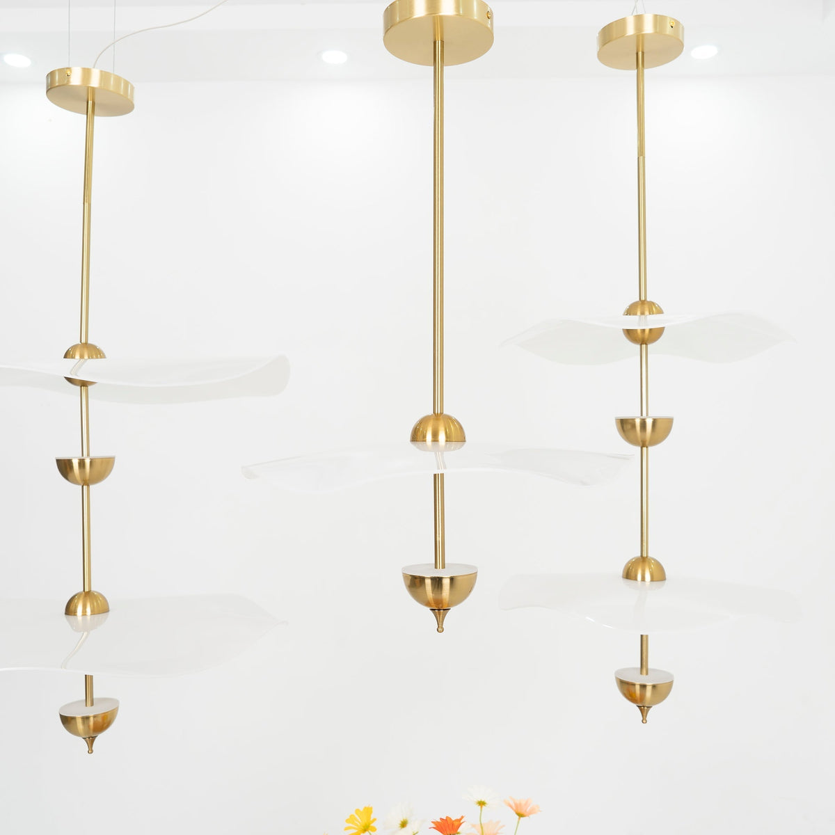 LED Pendant Light Fixture Gold Finish 16-24 in Hanging Chandelier for Kitchen Island Dining Room Living Room with Adjustable Rod Three Color