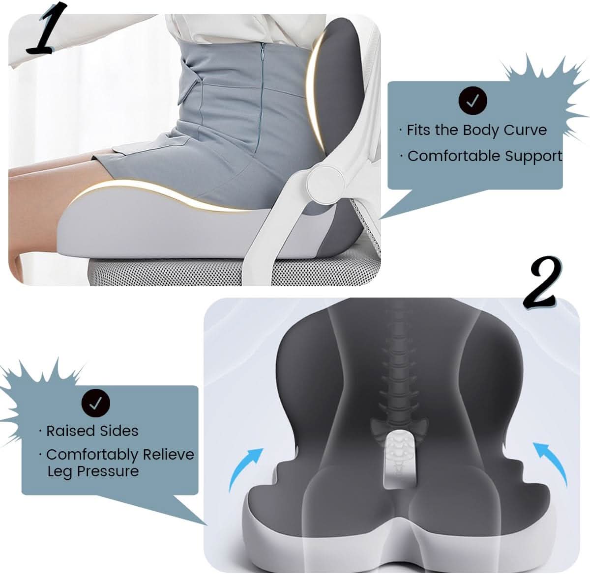 Ergonomic Foam Seat Pad 17 in Gray for Chair Desk Car Travel Posture Relief Support Cushion
