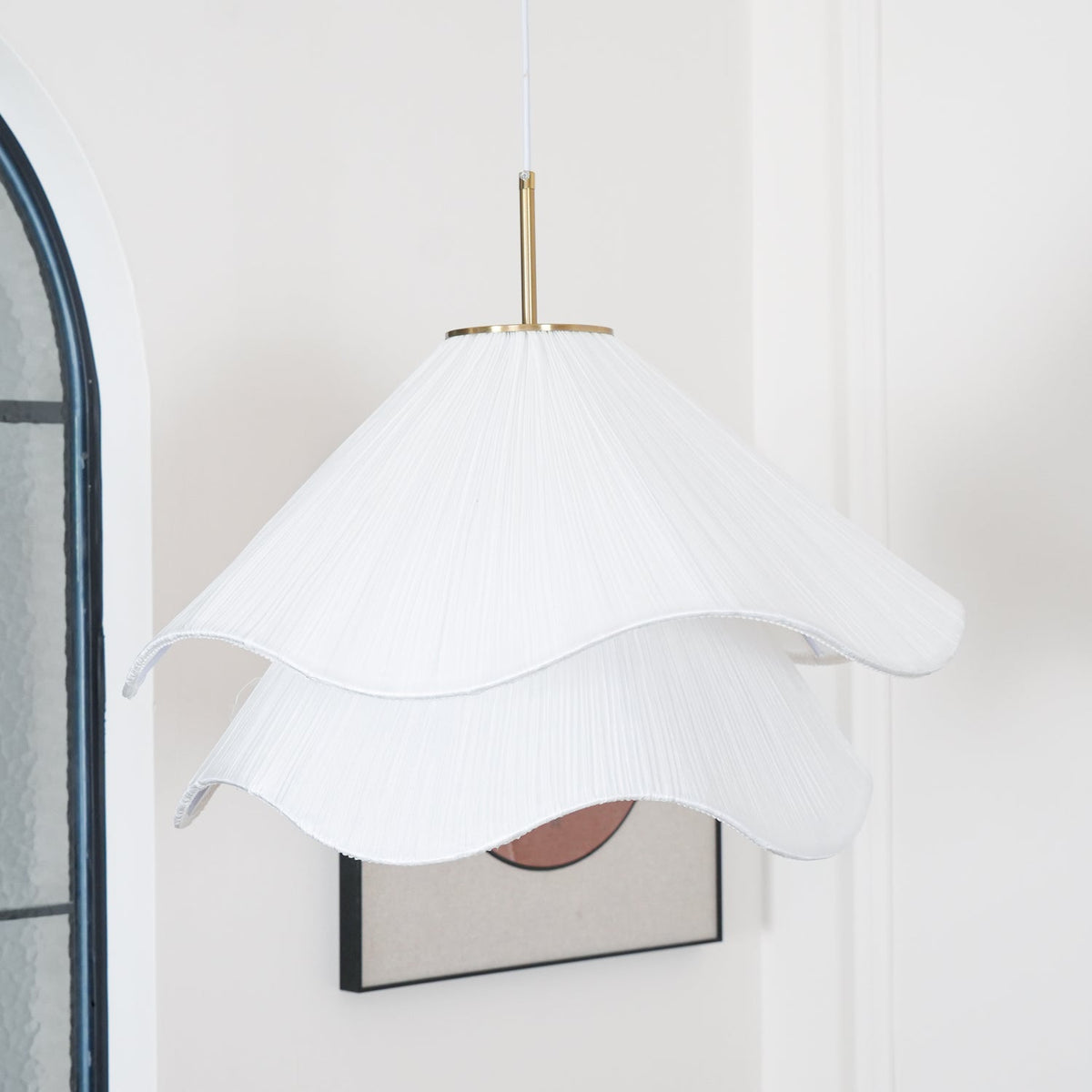 Layered Flower Petal Hanging Light Fixture White and Gold 24-Inch Diameter Adjustable Drop for Dining Room Kitchen Bedroom Above Table or Is