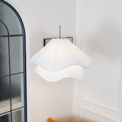 Layered Flower Petal Hanging Light Fixture White and Gold 24-Inch Diameter Adjustable Drop for Dining Room Kitchen Bedroom Above Table or Is