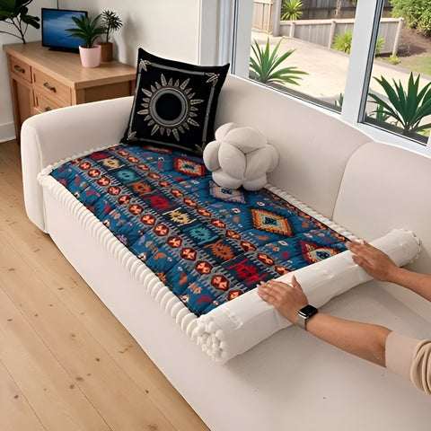 Housse de canapé Elysian - Microfibre matelassée, motif ethnique, antidérapante