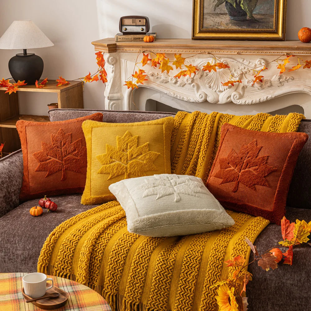 Iverra Plush Cushion Cover - Textured Autumn Design