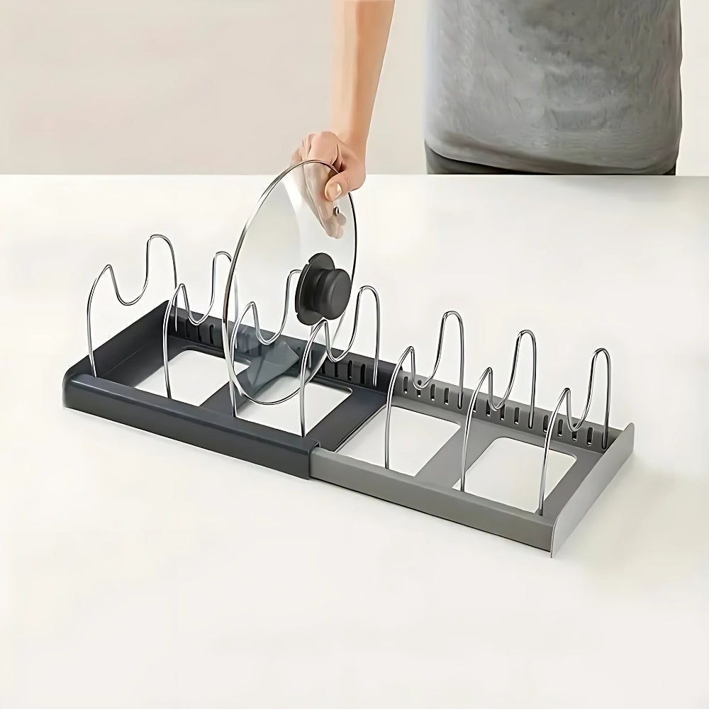Evara Pot and Pans Organizer Rack - Adjustable Metal, Space-Saving Design