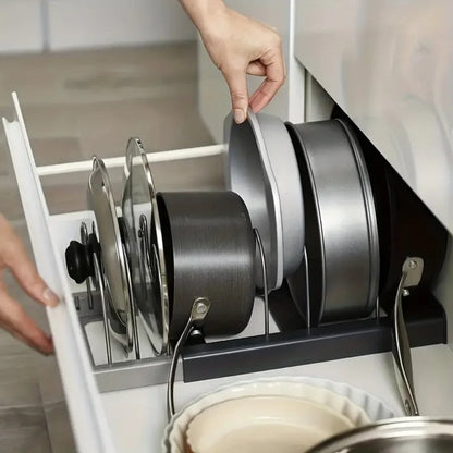 Evara Pot and Pans Organizer Rack - Adjustable Metal, Space-Saving Design