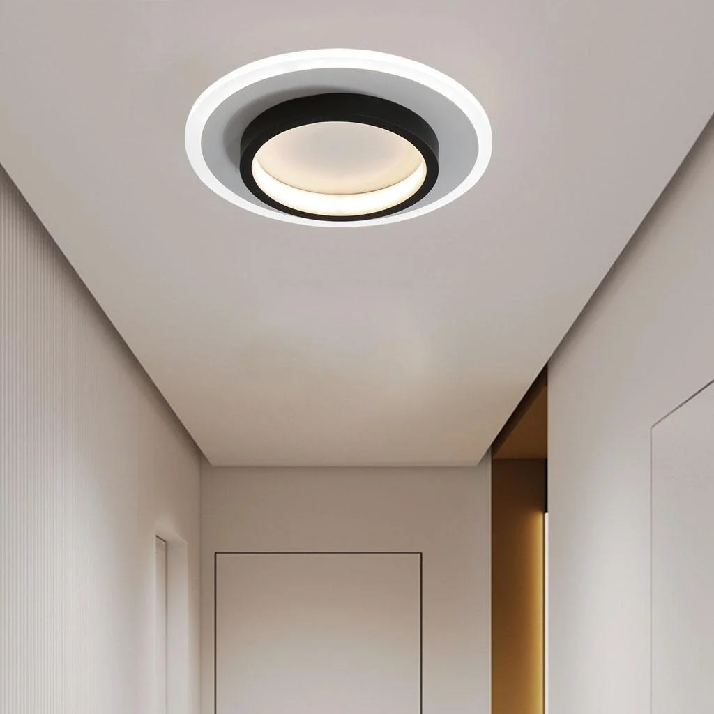 9.4 in Round LED Flush Mount Light with Ring Glow Effect for Hallways Bedrooms Entryways Modern Low-Profile Fixture Aluminum Acrylic