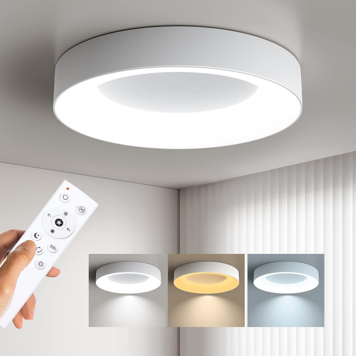Plafonnier LED rond pour chambre et couloir – Disque ultra-plat en fer et acrylique – Options à intensité variable pour salon et entrée