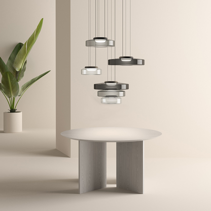 Tiered Glass Hanging Fixture 18 in Amber with Integrated LED for Island Kitchens Dining Areas Living Spaces Modern Minimalist Bauhaus-Inspir