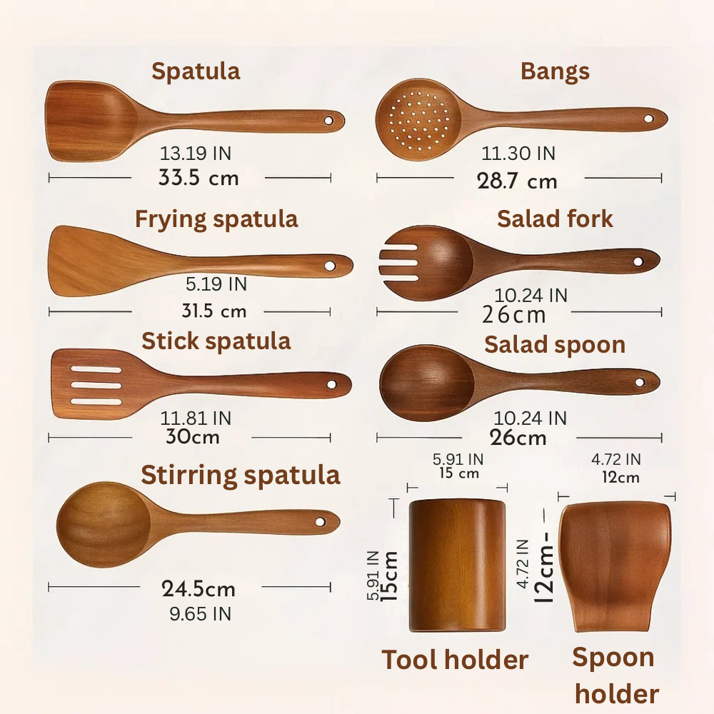 Ensemble d'ustensiles de cuisine en bois naturel