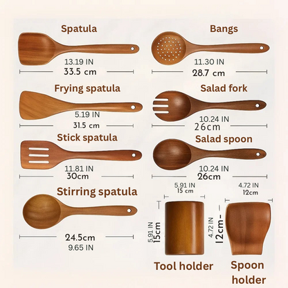 Ensemble d'ustensiles de cuisine en bois naturel