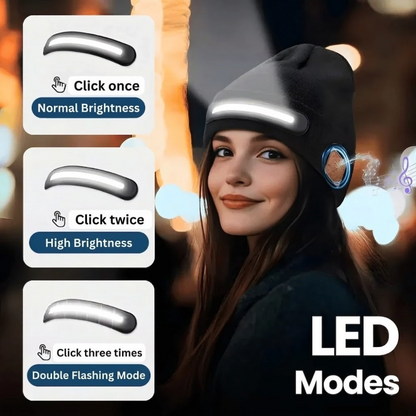Bonnet sans fil à lampe frontale avec musique Bluetooth