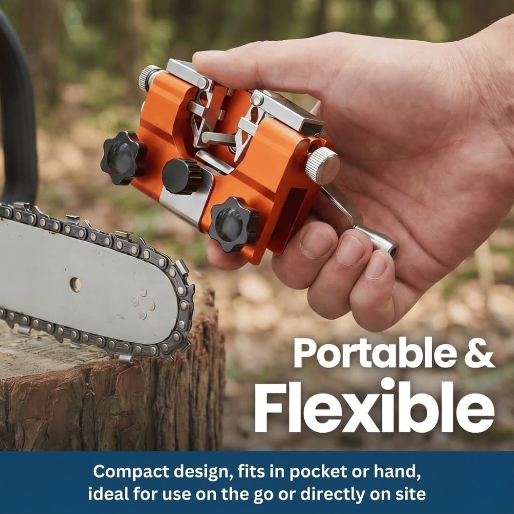 Affûteur de tronçonneuse compact, construction métallique durable