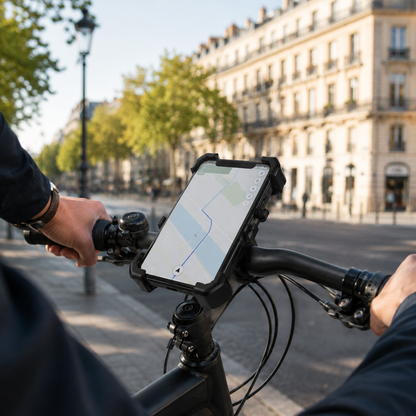 Support de téléphone rotatif pour guidon de vélo – Support de smartphone ajustable à 360° pour vélo, moto et vélo électrique – Fixation universelle pour iPhone