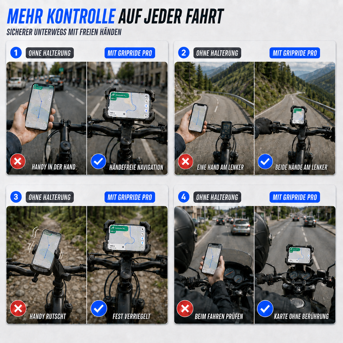 Support de téléphone rotatif pour guidon de vélo – Support de smartphone ajustable à 360° pour vélo, moto et vélo électrique – Fixation universelle pour iPhone
