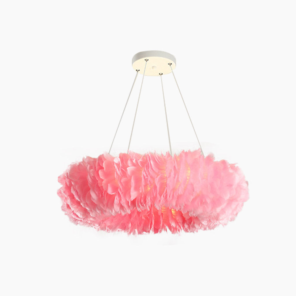Hanging Feather Ceiling Light 20-Inch Ring Fixture with LED Adjustable Tones for Bedrooms Dining Rooms Girls' Rooms Modern Fluffy Chandelier