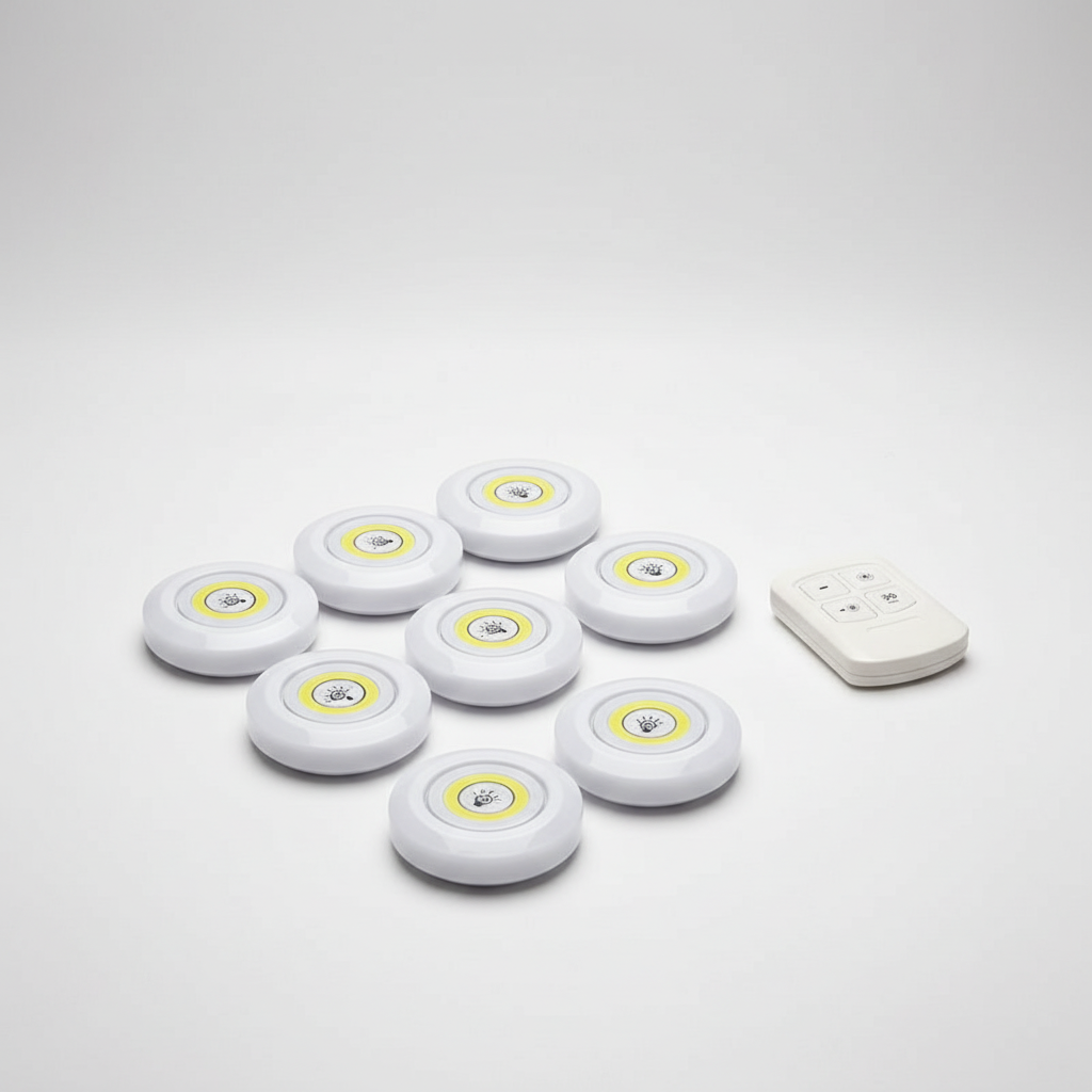 Battery-Operated LED Puck Lights with Remote Control 3-Pack White Wireless Stick-On Spotlights for Cupboards Closets Shelves Undercabinet Il