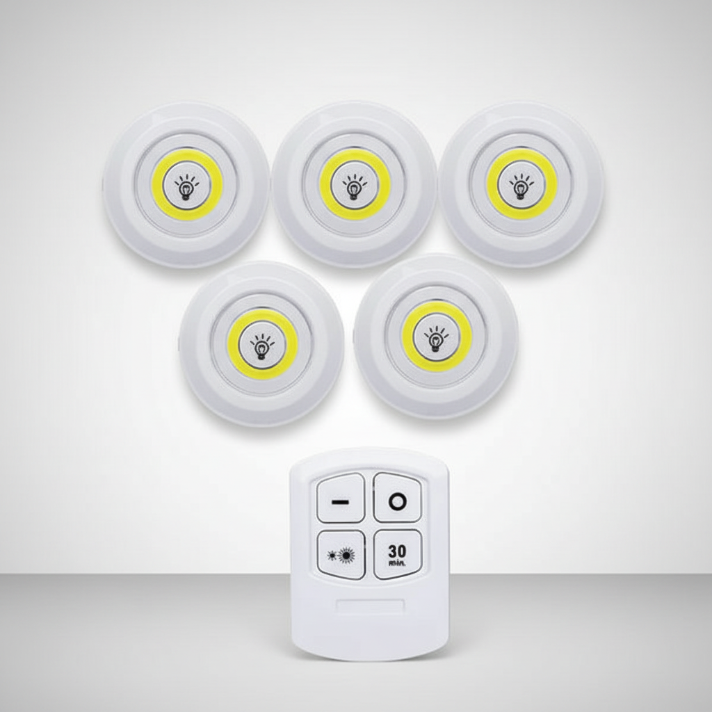 Battery-Operated LED Puck Lights with Remote Control 3-Pack White Wireless Stick-On Spotlights for Cupboards Closets Shelves Undercabinet Il