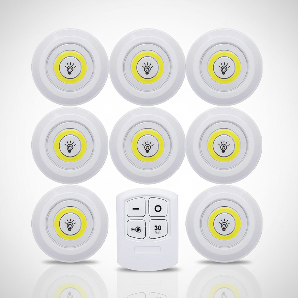 Battery-Operated LED Puck Lights with Remote Control 3-Pack White Wireless Stick-On Spotlights for Cupboards Closets Shelves Undercabinet Il
