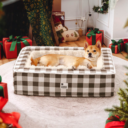 Plaid Raised-Edge Dog Bed with Memory Foam Bolster Support for Calming Sleep | Small to Extra Large Sizes | Classic Checkered Pattern Pet