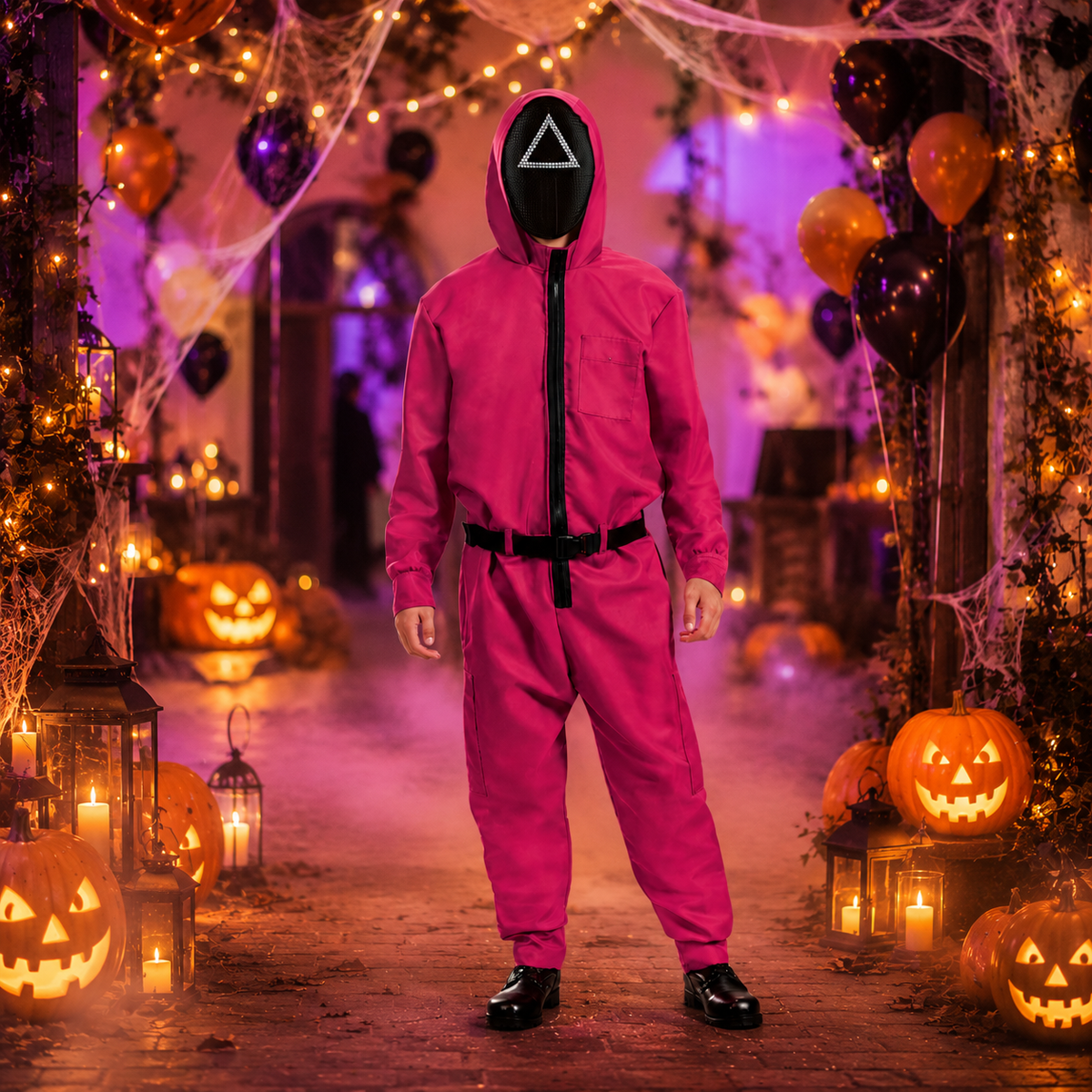 Collection de costumes de fête | Combinaison d'Halloween avec masque et ceinture | Tenue complète pour soirées à thème