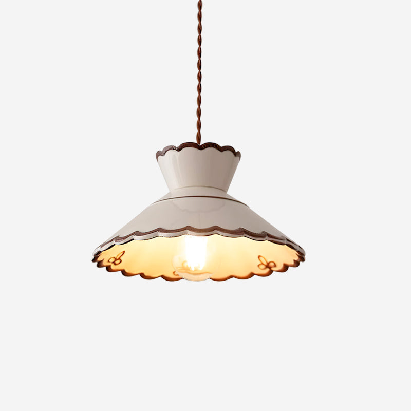 Handcrafted Ceramic Hanging Light with Floral Design 9.6 Inch Diameter Overhead Fixture Adjustable Cord E26 Socket for Dining Area Kitchen C