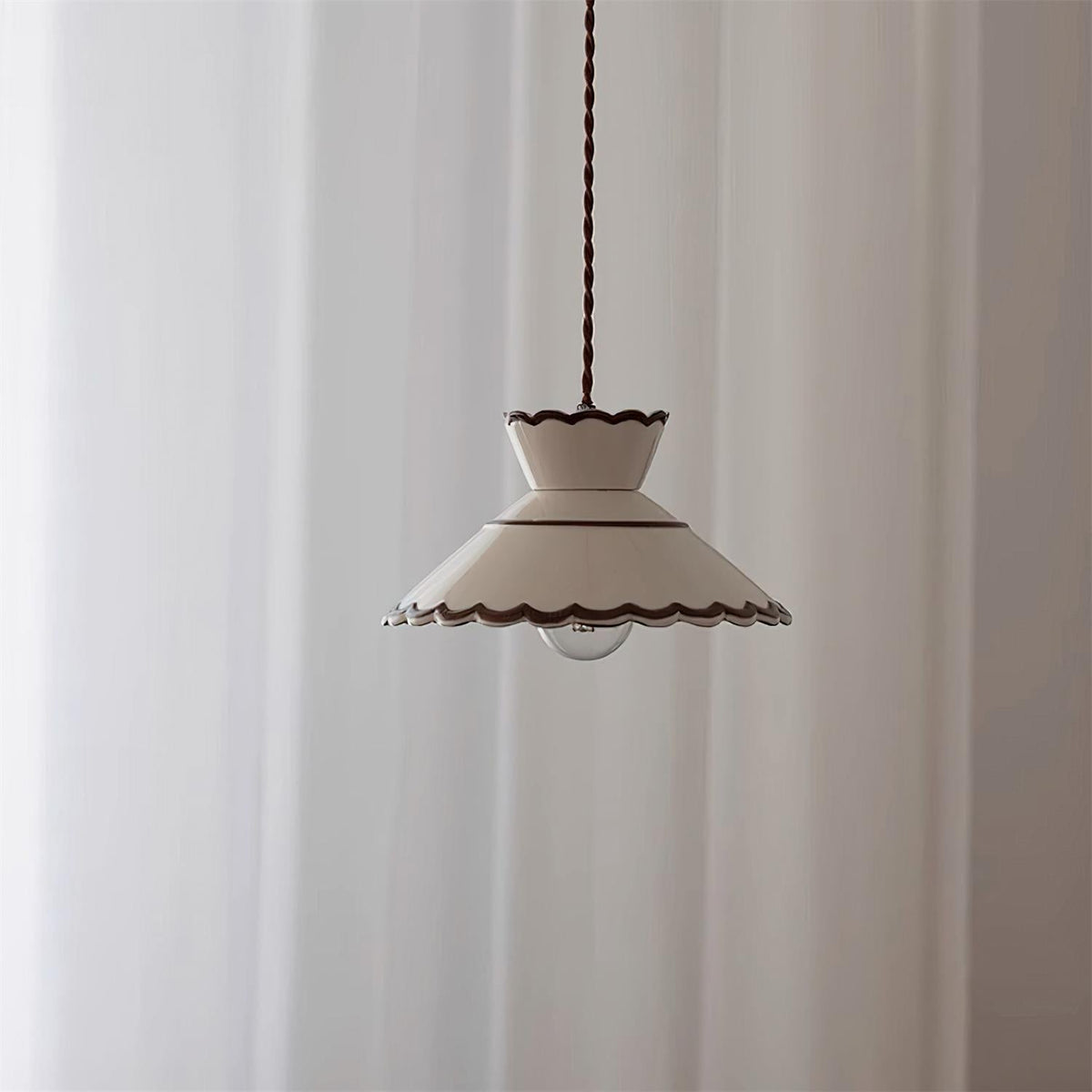 Handcrafted Ceramic Hanging Light with Floral Design 9.6 Inch Diameter Overhead Fixture Adjustable Cord E26 Socket for Dining Area Kitchen C