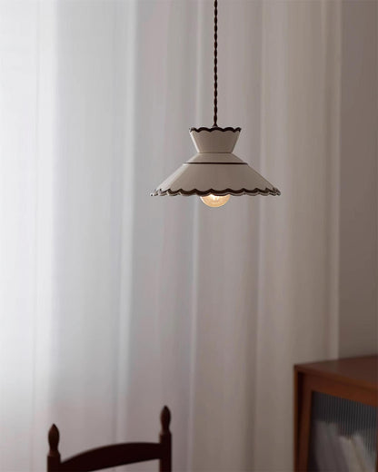 Handcrafted Ceramic Hanging Light with Floral Design 9.6 Inch Diameter Overhead Fixture Adjustable Cord E26 Socket for Dining Area Kitchen C