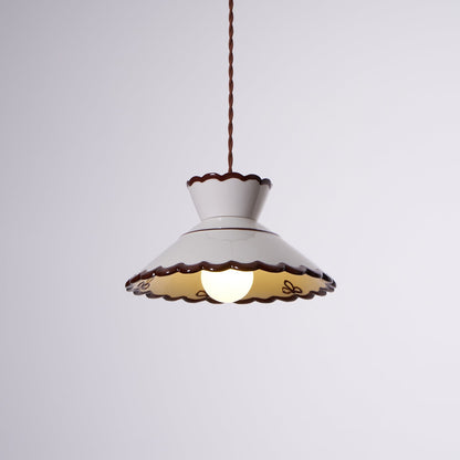 Handcrafted Ceramic Hanging Light with Floral Design 9.6 Inch Diameter Overhead Fixture Adjustable Cord E26 Socket for Dining Area Kitchen C