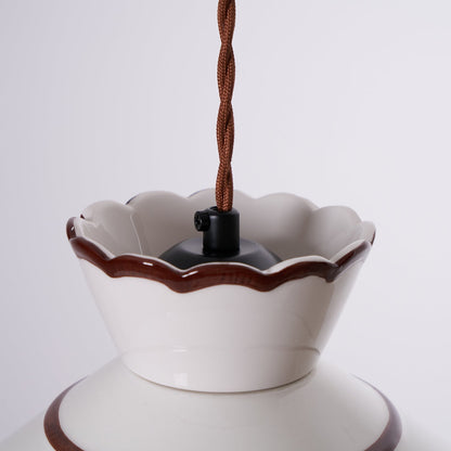 Handcrafted Ceramic Hanging Light with Floral Design 9.6 Inch Diameter Overhead Fixture Adjustable Cord E26 Socket for Dining Area Kitchen C