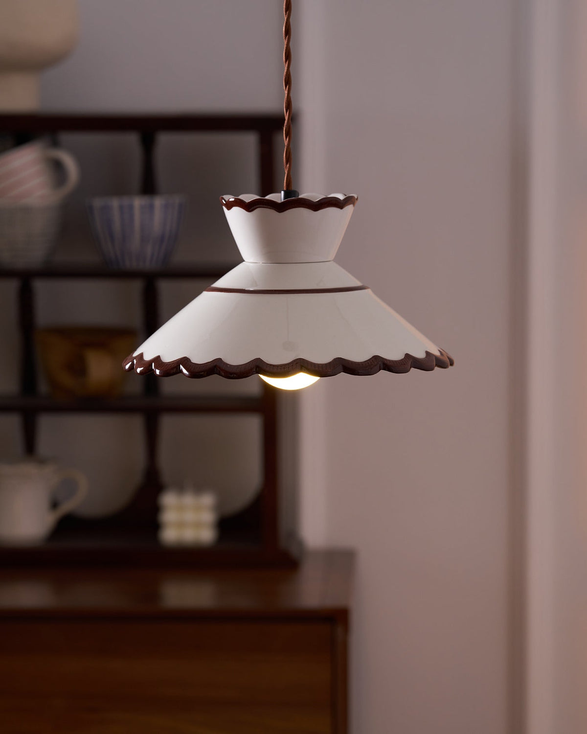 Handcrafted Ceramic Hanging Light with Floral Design 9.6 Inch Diameter Overhead Fixture Adjustable Cord E26 Socket for Dining Area Kitchen C