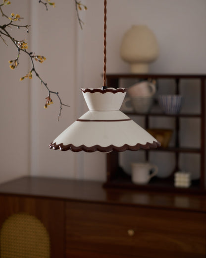 Handcrafted Ceramic Hanging Light with Floral Design 9.6 Inch Diameter Overhead Fixture Adjustable Cord E26 Socket for Dining Area Kitchen C