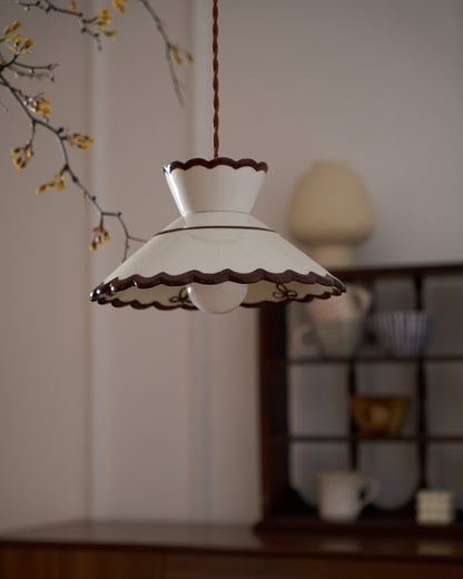 Handcrafted Ceramic Hanging Light with Floral Design 9.6 Inch Diameter Overhead Fixture Adjustable Cord E26 Socket for Dining Area Kitchen C