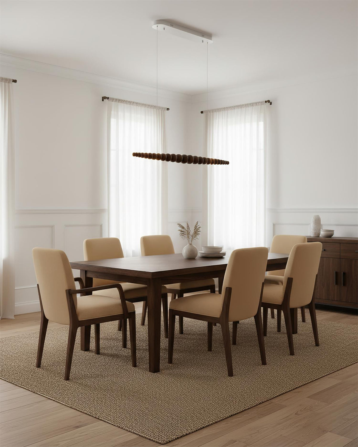 Hanging LED Fixture 46 in Metal Wood Acrylic Globe Pendant 3000K Contemporary Ceiling Light for Kitchen Island Dining Table