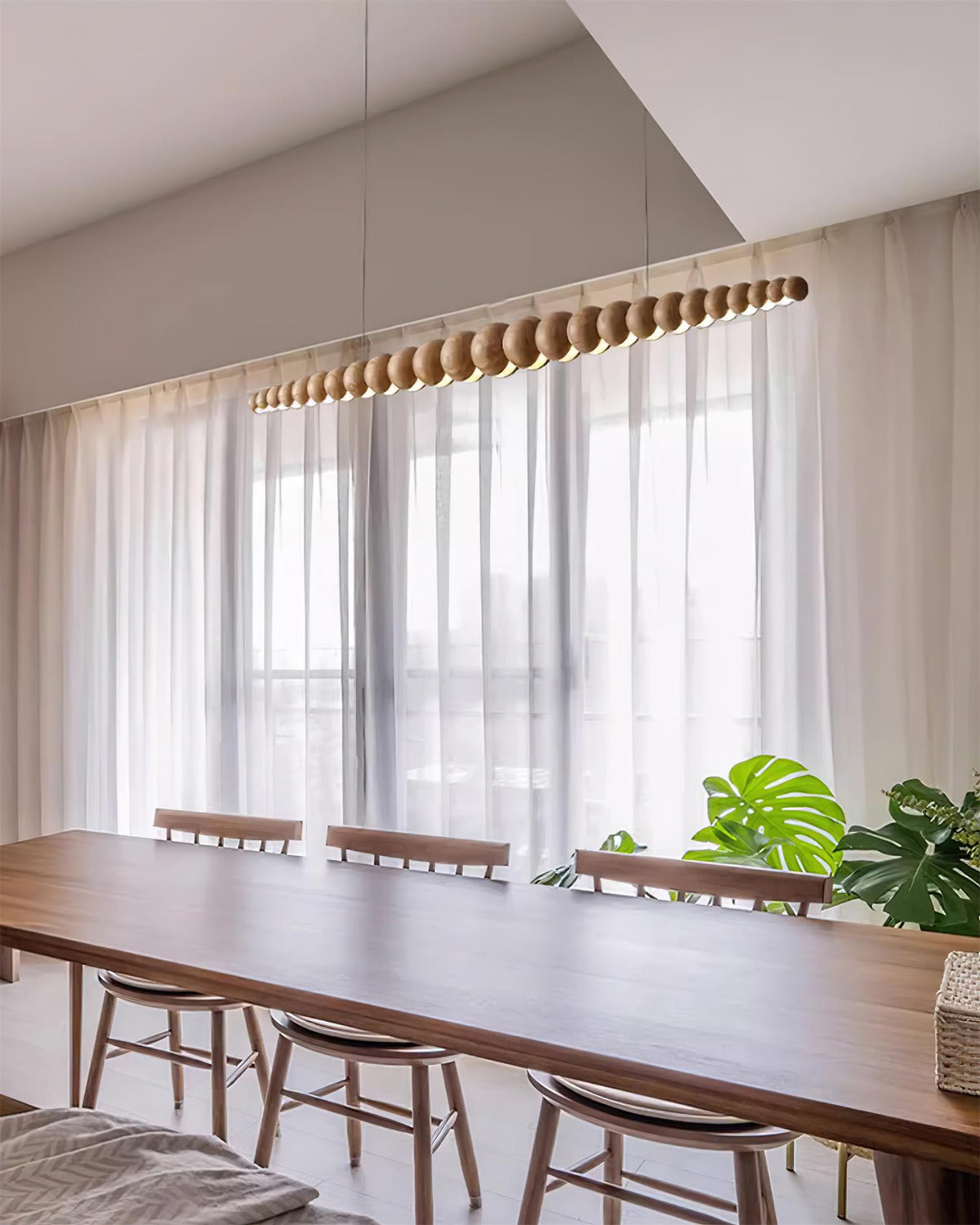 Hanging LED Fixture 46 in Metal Wood Acrylic Globe Pendant 3000K Contemporary Ceiling Light for Kitchen Island Dining Table