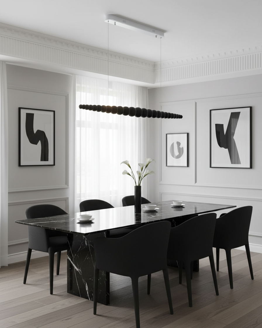 Hanging LED Fixture 46 in Metal Wood Acrylic Globe Pendant 3000K Contemporary Ceiling Light for Kitchen Island Dining Table