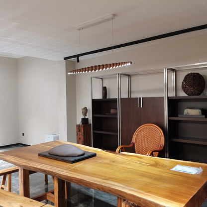 Linear LED Ceiling Fixture Wood & Metal 3000K Over Island Kitchen Dining Room Adjustable Height Suspended Bar Light Modern Minimalist Scandi