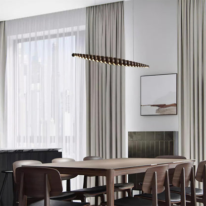 Linear LED Ceiling Fixture Wood & Metal 3000K Over Island Kitchen Dining Room Adjustable Height Suspended Bar Light Modern Minimalist Scandi