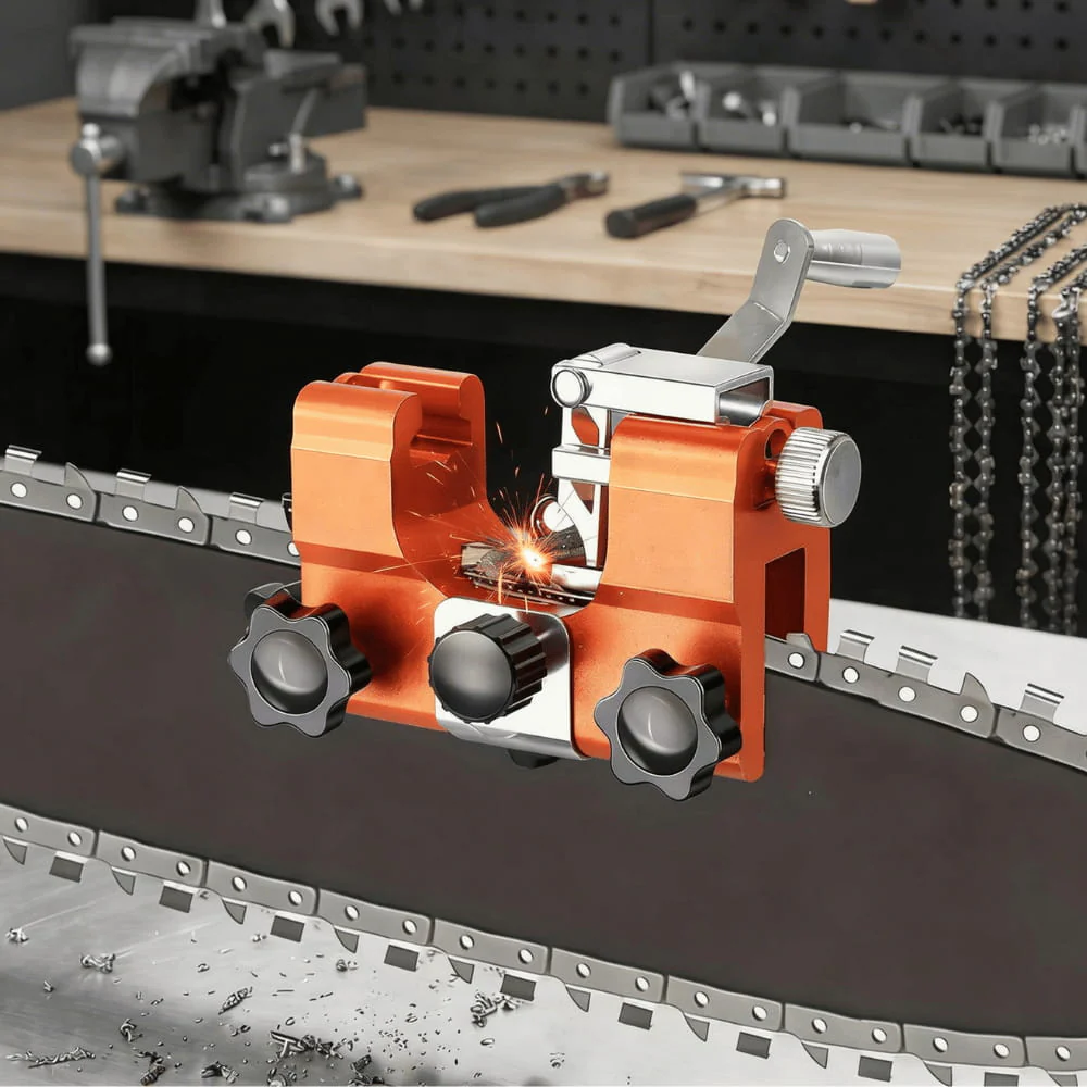 Affûteur de tronçonneuse compact, construction métallique durable