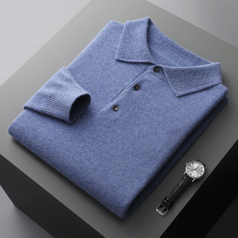 Polo en cachemire confortable à manches longues pour homme
