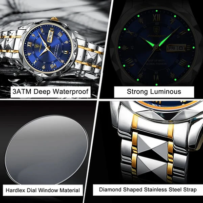 Montre à quartz pour hommes de qualité supérieure, boîtier en acier inoxydable