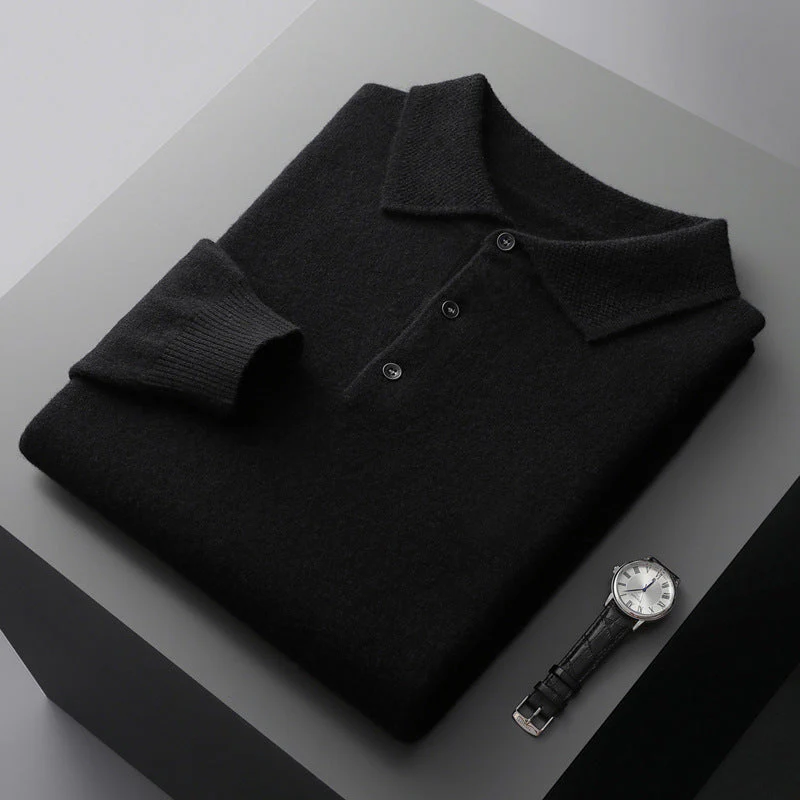 Polo en cachemire confortable à manches longues pour homme