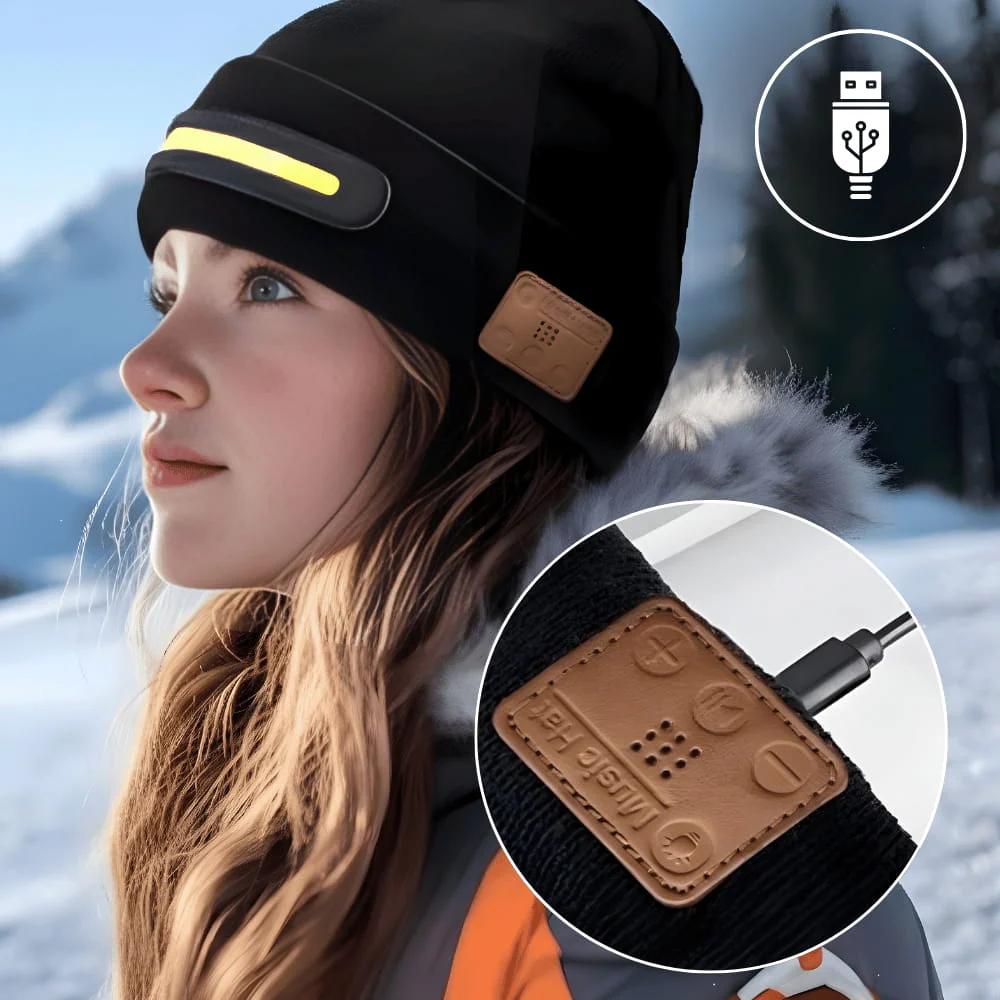 Bonnet sans fil à lampe frontale avec musique Bluetooth