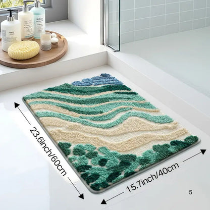 Fiona Bath Mat - Non-Slip Microfiber, Coastal Wavy Design