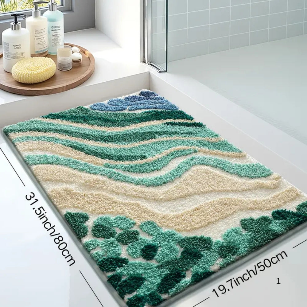 Fiona Bath Mat - Non-Slip Microfiber, Coastal Wavy Design