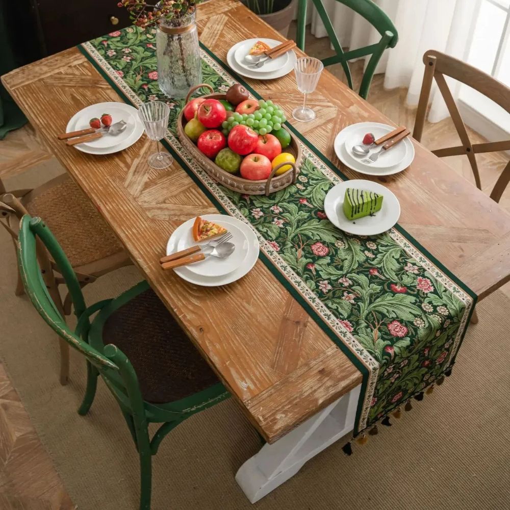 Fiora Table Runner - Embroidered Microfiber Botanical Design