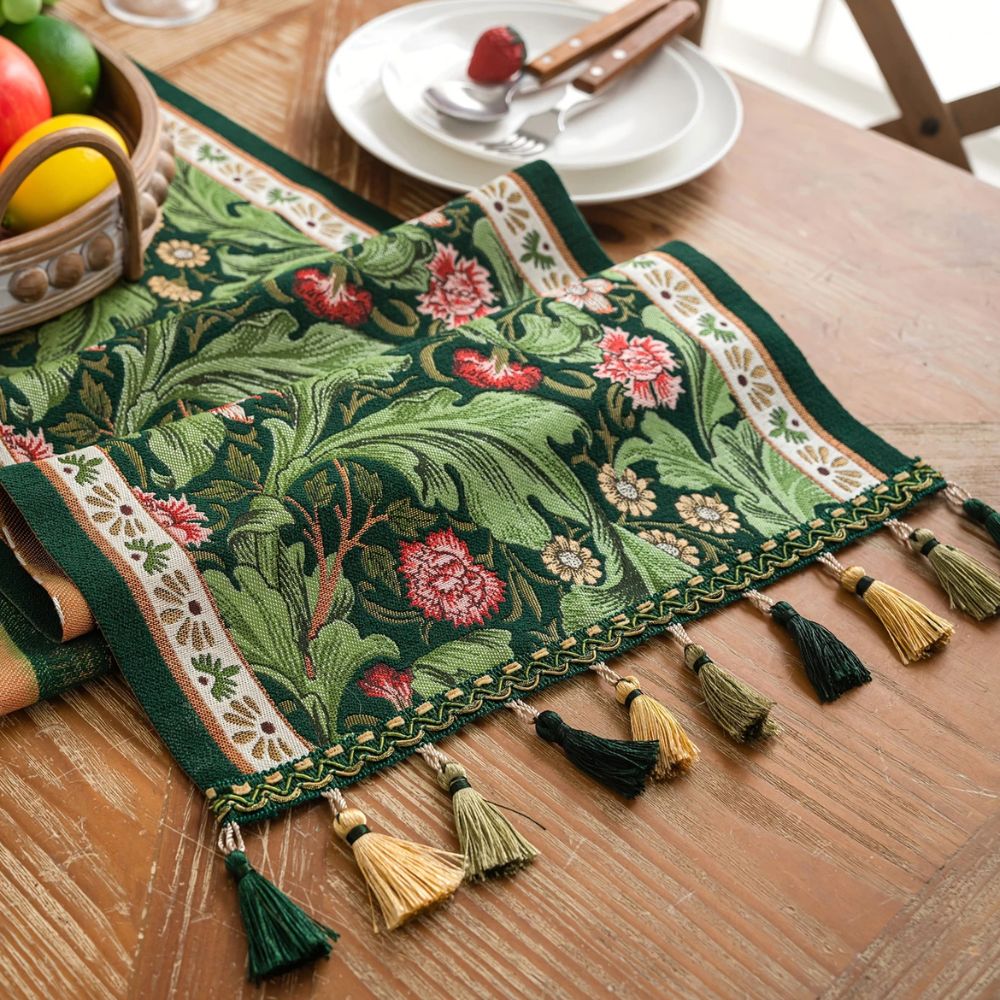 Fiora Table Runner - Embroidered Microfiber Botanical Design