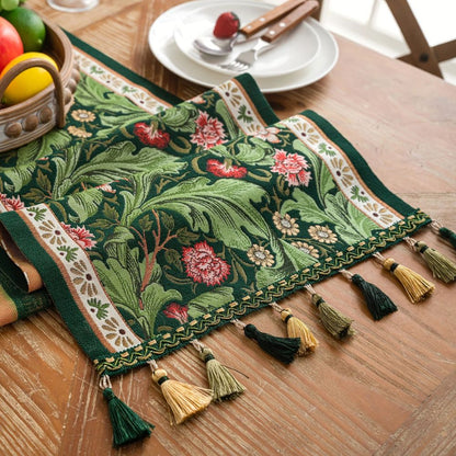 Fiora Table Runner - Embroidered Microfiber Botanical Design