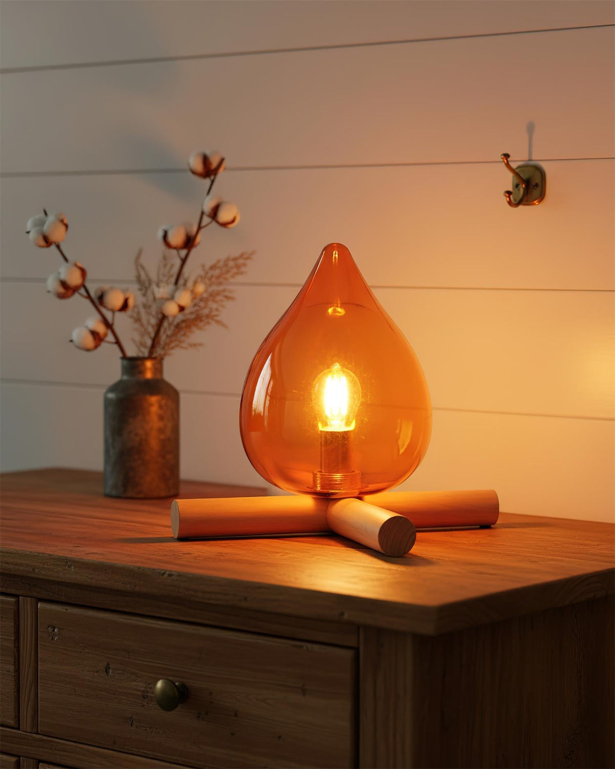 Handcrafted Orb Desk Lamp with Adjustable Color Settings – Wood & Glass Bedside Light for Cozy Home Office Reading Nook Nightstand – 12 Inch