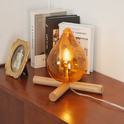 Handcrafted Orb Desk Lamp with Adjustable Color Settings – Wood & Glass Bedside Light for Cozy Home Office Reading Nook Nightstand – 12 Inch